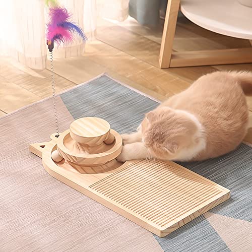 Wooden Cat Scratching Board with Rotating Balls