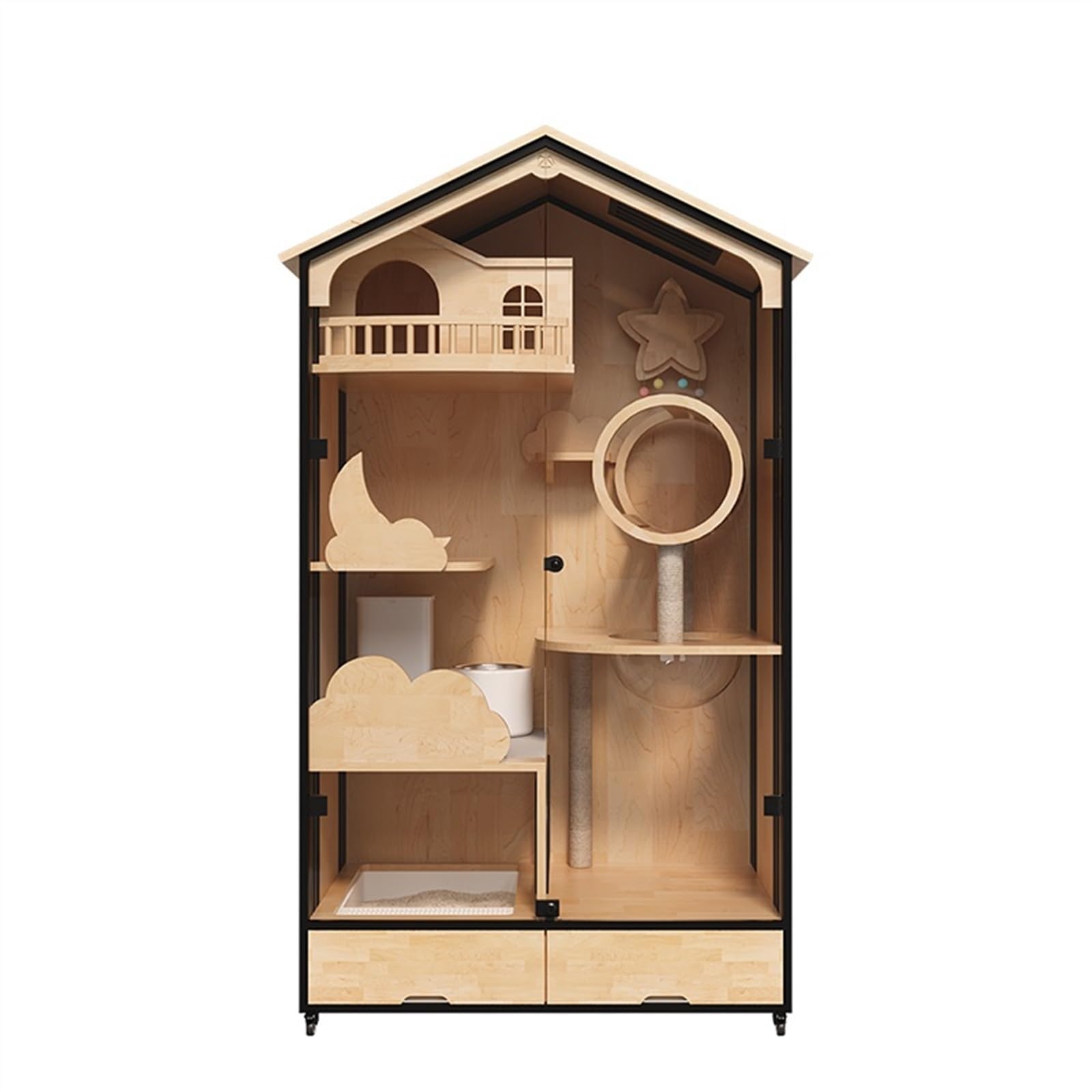Wooden Multi-Level Cat House