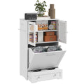 PawHut Dog Feeding Station, 2 Storage Cabinets, Elevated Dog Bowls, White