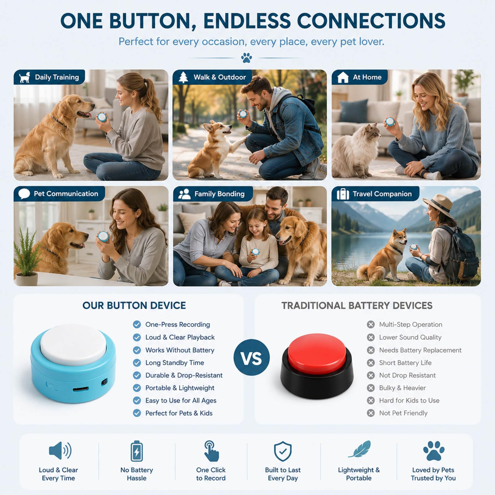 Rechargeable Pet Communication Buttons with Voice Recording