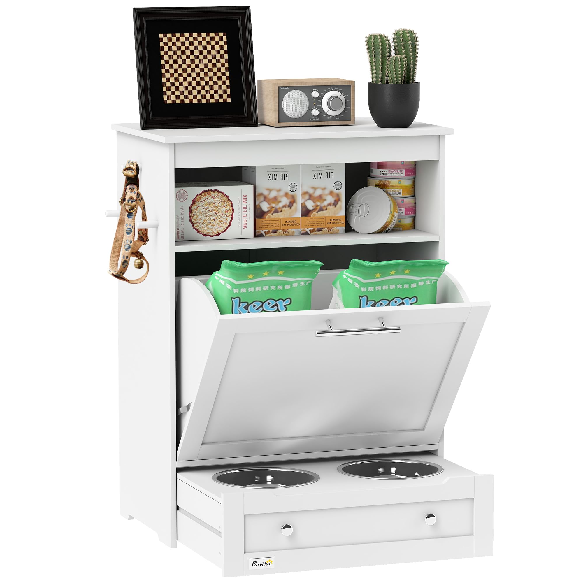 PawHut Dog Feeding Station with Raised Bowls, Pet Feeder Station, White