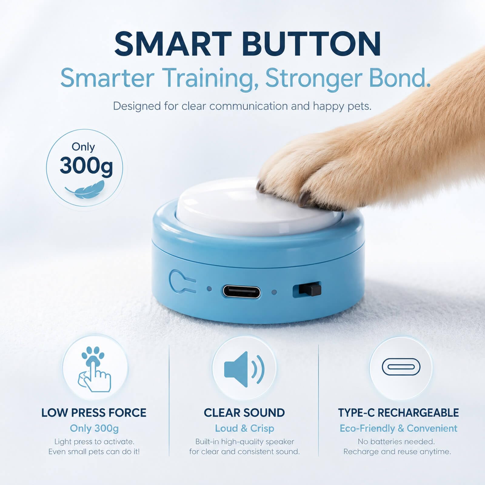 Rechargeable Pet Communication Buttons with Voice Recording