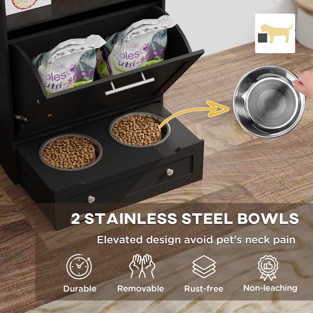 PawHut Dog Feeding Station with Raised Bowls, Pet Feeder Station, White