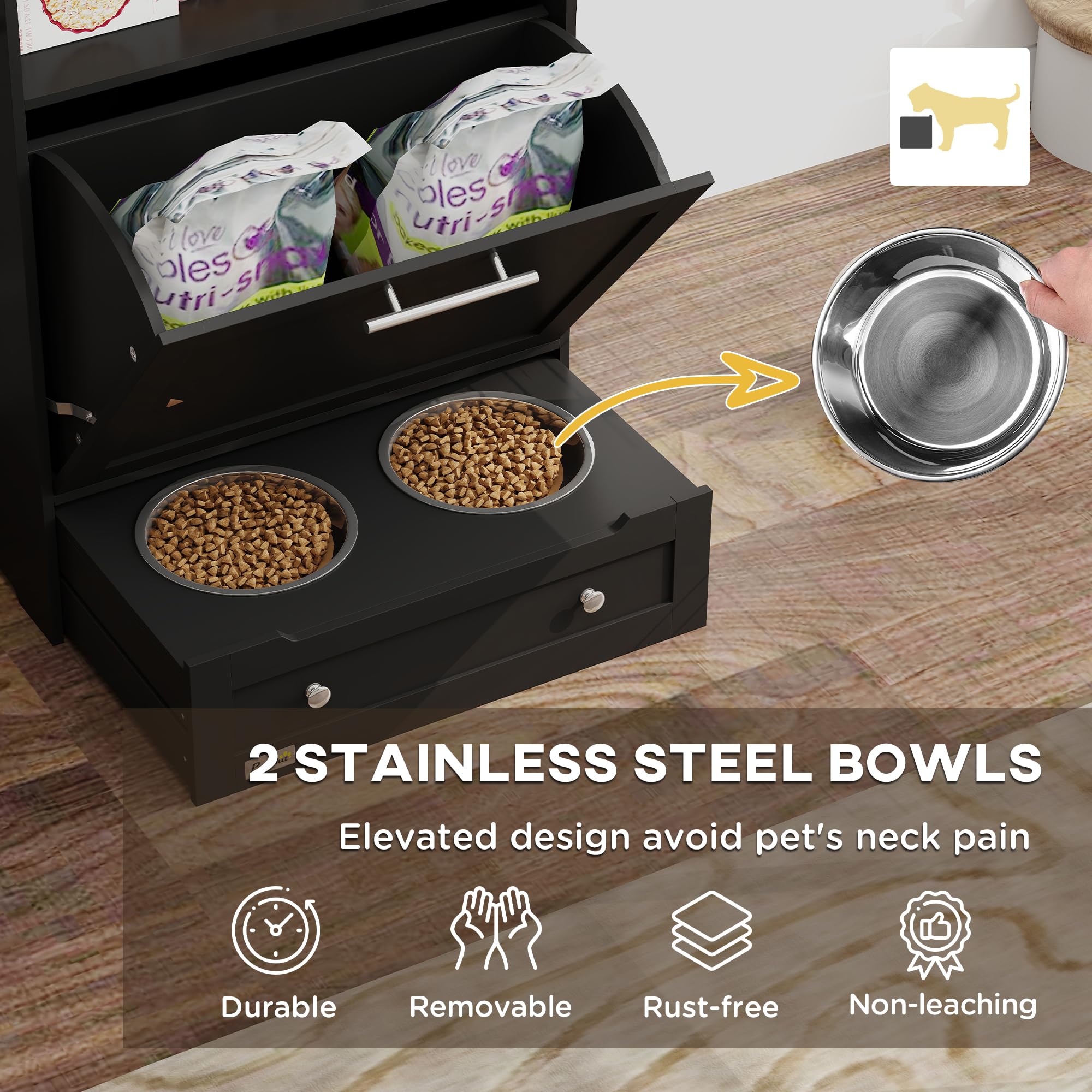 PawHut Dog Feeding Station with Raised Bowls, Pet Feeder Station, White